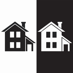 A stark black and white graphic representation of a house, symbolizing duality, contrast, and the concept of home, suitable for architectural and design themes