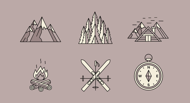 Outdoor Adventure Travel Icons Set.