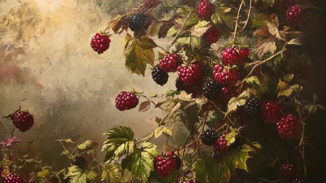 Raspberries, blackberries, A vibrant display of ripe raspberries and blackberries