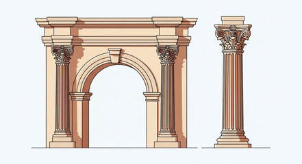 Classical Roman Archway and Corinthian Column Illustration. © Hasyim
