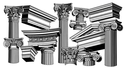 Collection of Ancient Greek Architectural Columns and Capitals. © Hasyim