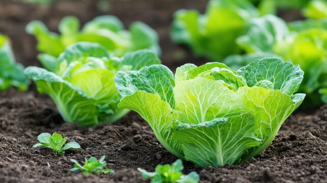 Fresh Cabbage Growth: Close-up of vibrant green cabbage plants flourishing in rich soil, embodying the essence of organic gardening and healthy eating.