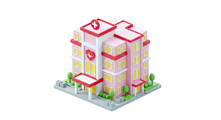 3D Cartoon Hospital Building with Medical Icons