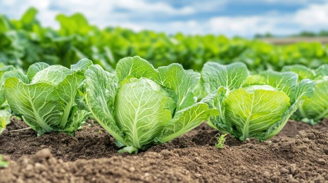 Cabbage Patch: Capturing the beauty of nature, vibrant green cabbages flourish in an open field, symbolizing healthy food and agricultural abundance.