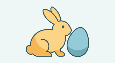 Obraz premium Flat Vector Illustration of Bunny and Easter Egg Side by Side