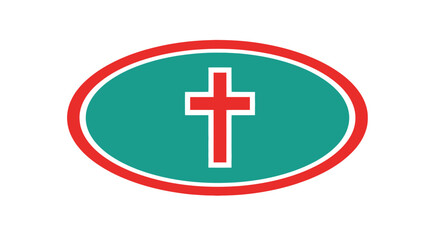 Obraz premium Flat Illustration Cross Inside Oval Frame Two Colors