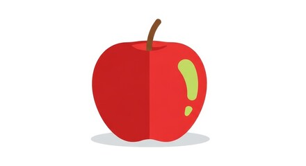 Obraz premium A simplified red apple graphic displays a subtle shadow beneath its base and a bright green highlight on its right side.