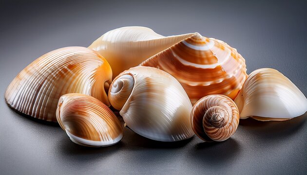Sea Snail Shell Of Raw Whelk Sea Snails Bulot Bulots On Grey Background Macro Shot French Delicatessen Seafood Buccinum Undatum