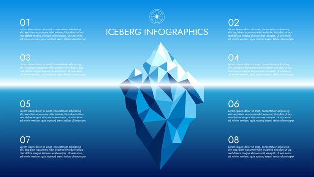 Abstract iceberg illustration with numbered sections for infographic presentation design.