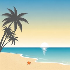 Fototapeta premium Tropical beach scene with palm trees.
