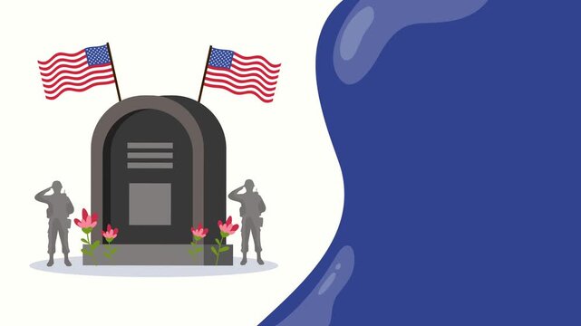 memorial day grave with american flags and soldier silhouette saluting the fallen