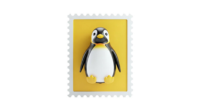Tux the Penguin on a Yellow Stamp