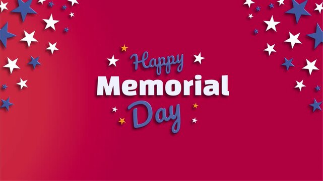 happy memorial day typography on red background with white and blue stars