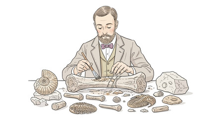 Man Examining Fossils and Ancient Remains. © Berry