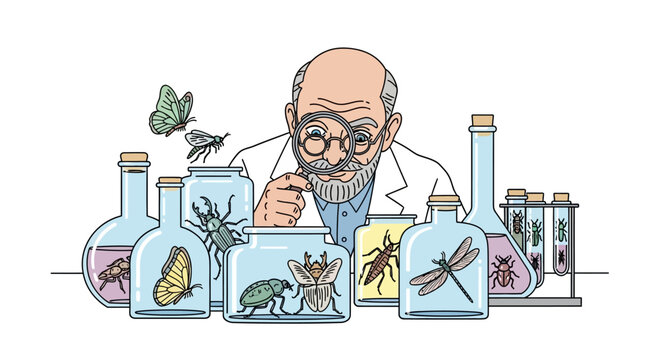 Scientist Examining Insects in Laboratory Setting.