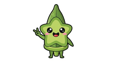 Fototapeta premium Cute Green Star Fruit Cartoon Character Making Peace Sign