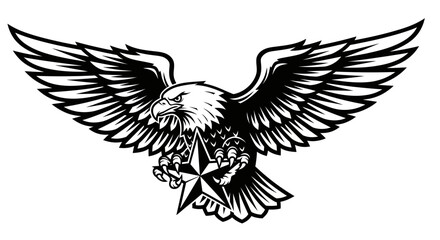 Obraz premium Majestic eagle grasping crystal with outstretched wings in bold graphic style