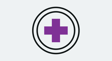 Obraz premium Purple Cross Inside Round Badge Flat Vector Illustration