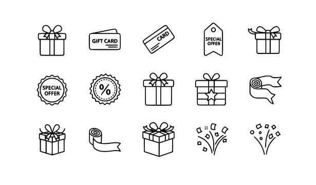 Gift and Present Line Icon Set Gift Card Offer Ribbon 48x48 Editable Stroke Vector