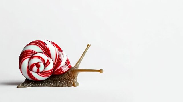 Snail candy shell red white peppermint stripe animal macro closeup creative sweet minimal background