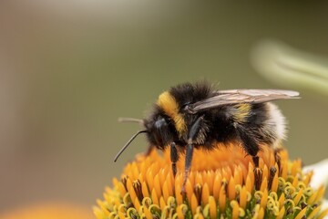 Bumblebee Collecting Pollen on Yellow Coneflower