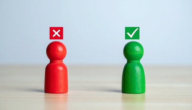 Red and green figures showing right versus wrong