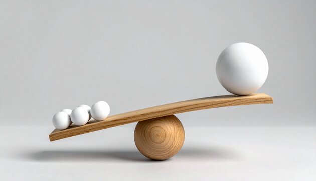 Seesaw with spheres showing leverage and balance