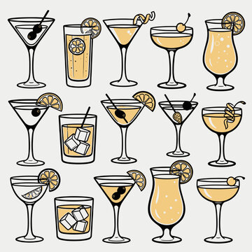 Cocktail Glasses Collection vector illustration