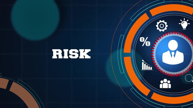 Strategic corporate risk management and assessment concept on a professional high tech digital background with glowing icons for business security and growth