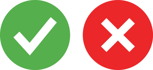 Green check mark and red cross mark icons in circles, representing yes and no, true and false, or success failure.