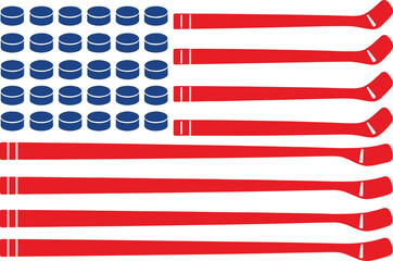 USA Flag Design Created with Hockey Sticks and Pucks