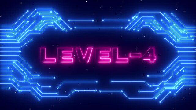 Level 4 blue Neon Circuit Interface Futuristic Cyber Technology Background Loop 4K Digital Gaming UI Animation