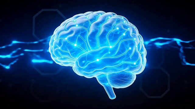 Blue glowing brain with neural connections