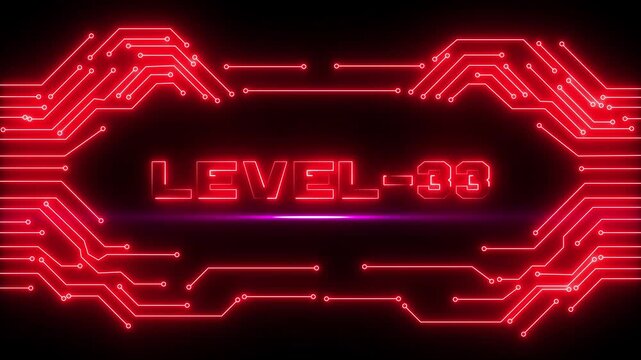 Strategic Level 33 Game Progress Screen with Neon Circuit Style and Professional Esports Background. Achievement, Gaming Victory and Success Concept.