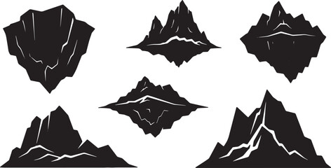 Black Solid Arctic Iceberg Mountain Silhouettes Set of Six on White Background © AADIL