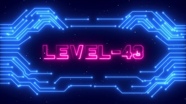 High Tech Level 43 Esports Stage Background with Cyber Neon Lighting and Victory Screen.
