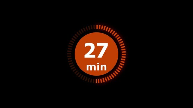 Countdown animation from 55 to 0 minute on a transparent background, 55 minute countdown timer . 4k video.