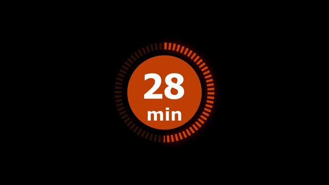 Countdown animation from 57 to 0 minute on a transparent background, 57 minute countdown timer . 4k video.