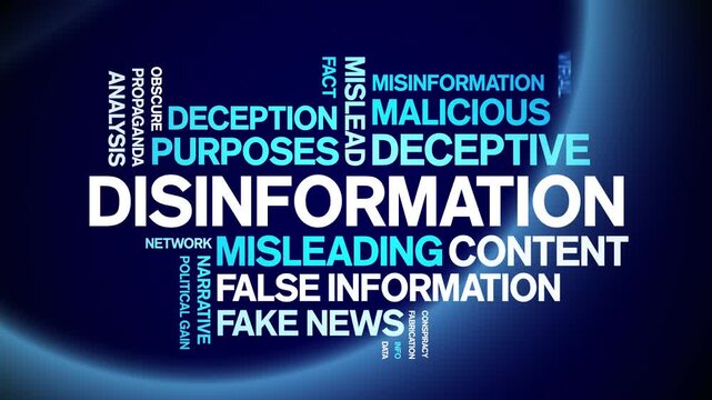 Disinformation animated word cloud-text design animation tag kinetic typography seamless loop.
