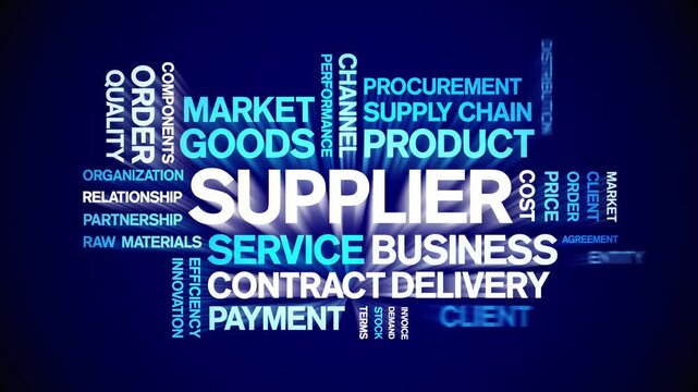 Supplier animated word cloud-text design animation tag kinetic typography seamless loop.