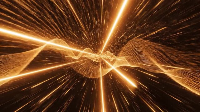 Abstract glowing orange wave pattern with light streaks creating a sense