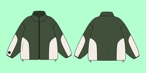 Two-Tone Paneled Fleece Track Jacket Fashion Technical Flat Sketch Template © MdAbir