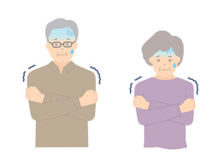 悪寒がする高齢者のイラストベクター素材