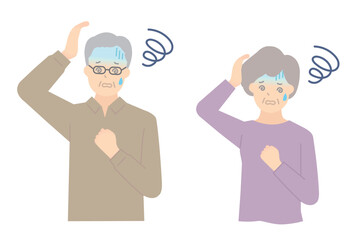 めまいに悩む高齢者のイラストベクター素材