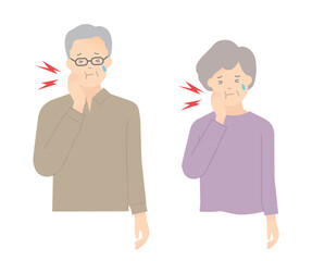 歯痛に悩む高齢者のイラストベクター素材