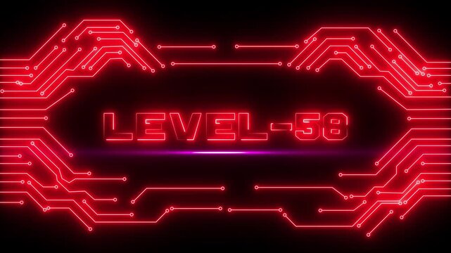 Level 58 High Tech Game Competition Background with Cyber Neon Glow and Victory Milestone.