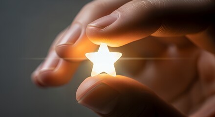 Hand Holding Glowing Star Light &ndash; Hope, Dream and Inspiration Concept Background

