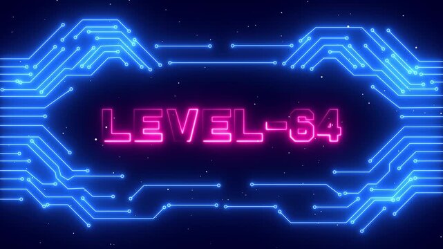 Level 64 Professional Gaming Milestone with Neon Glow and Digital Player Interface.