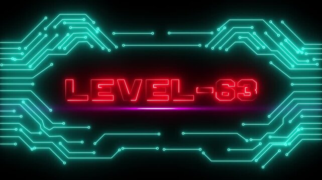 Level 63 Esports Stage Background with Cyber Neon Lighting and Victory Screen.