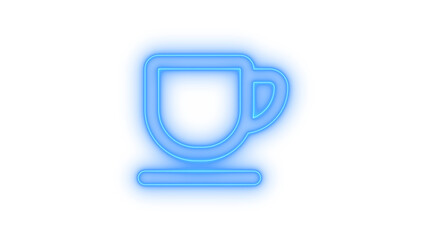 Glowing colorful neon line art coffee cup and saucer icon, perfect for cafe, restaurant, or modern technology UI design elements, isolated on transparent background.
